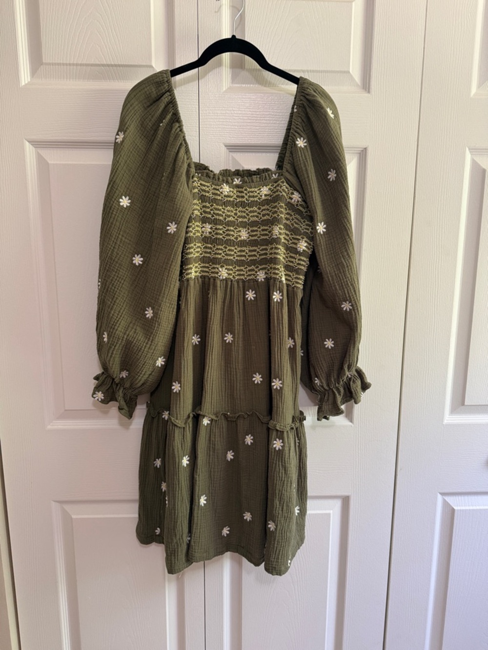 Chic Soul Olive Green Floral Smocked Tiered Dress